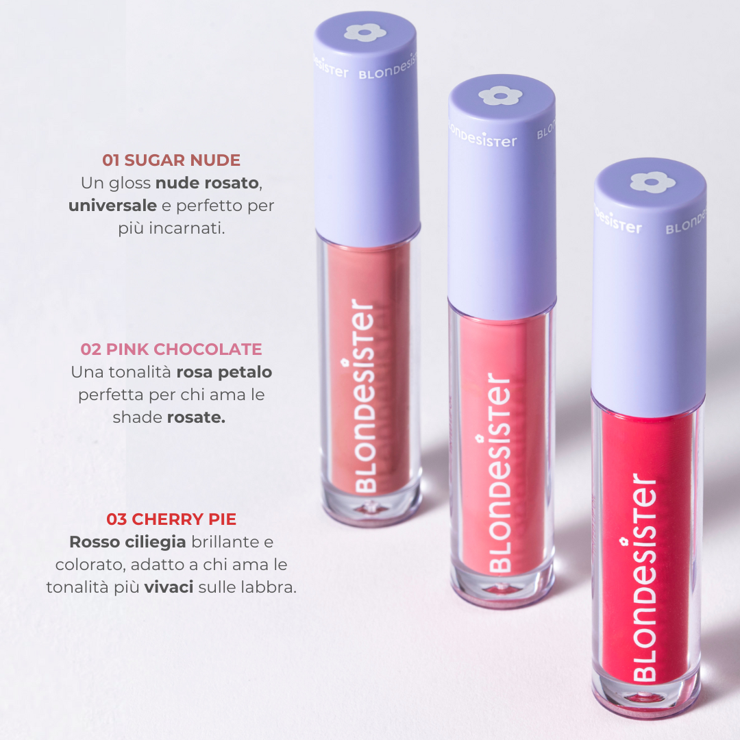 Tinted Lip Oil 2-in-1 di BlondeSister nelle tre tonalità