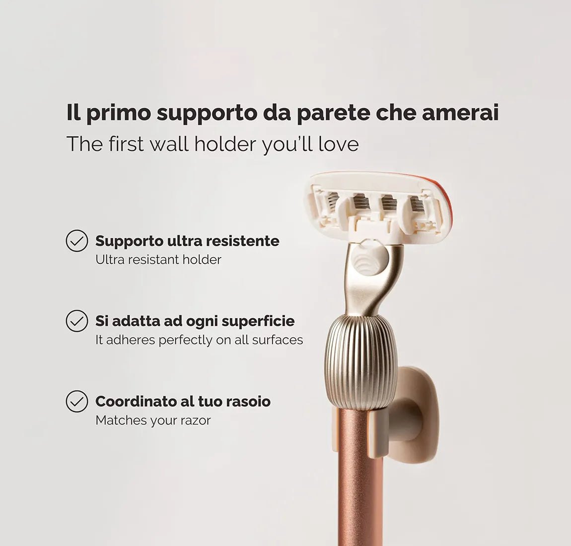 Supporto da parete Fler con il rasoio in alluminio appeso